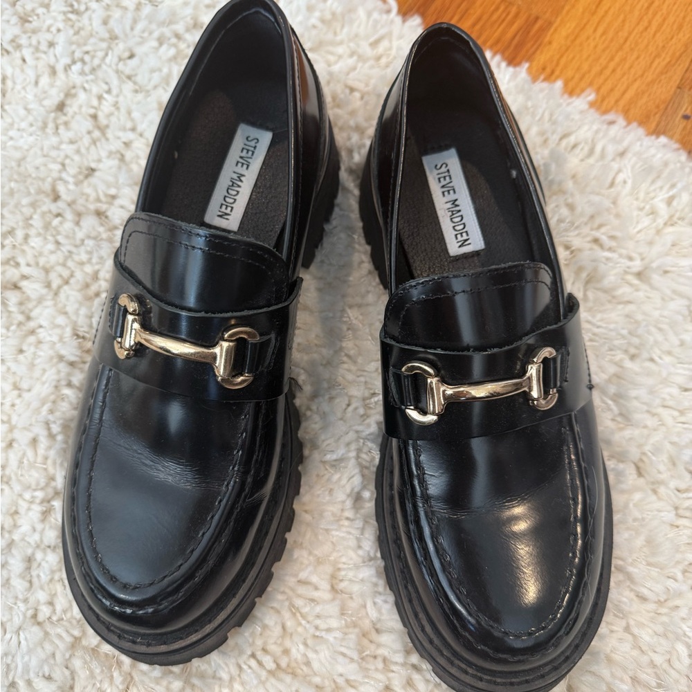 Steve Madden Black Loafers with Gold Accent